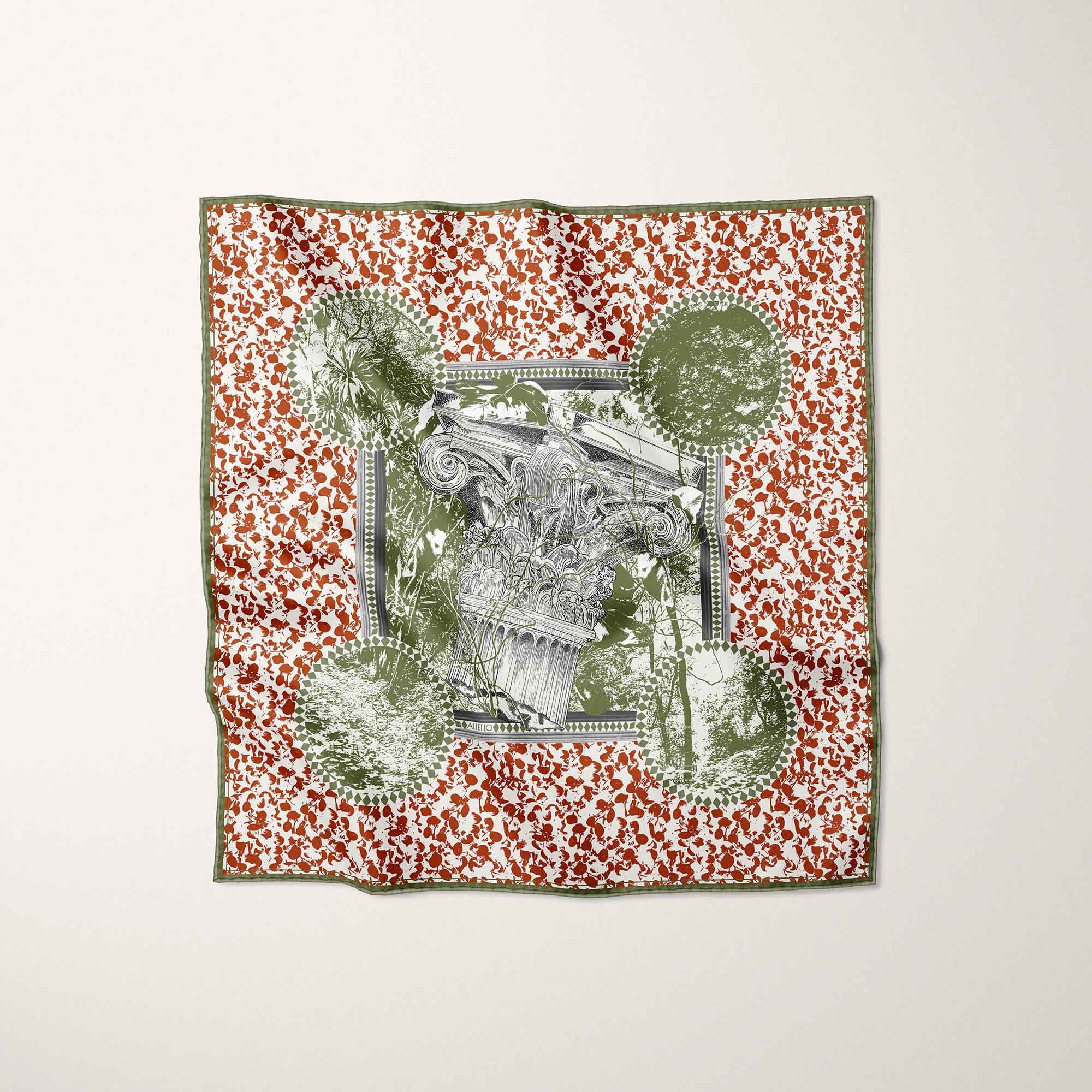 Carré de soie Rome en Juillet 90 par Alietto, photographie argentique, dessin gravure, imprimée, motif placé